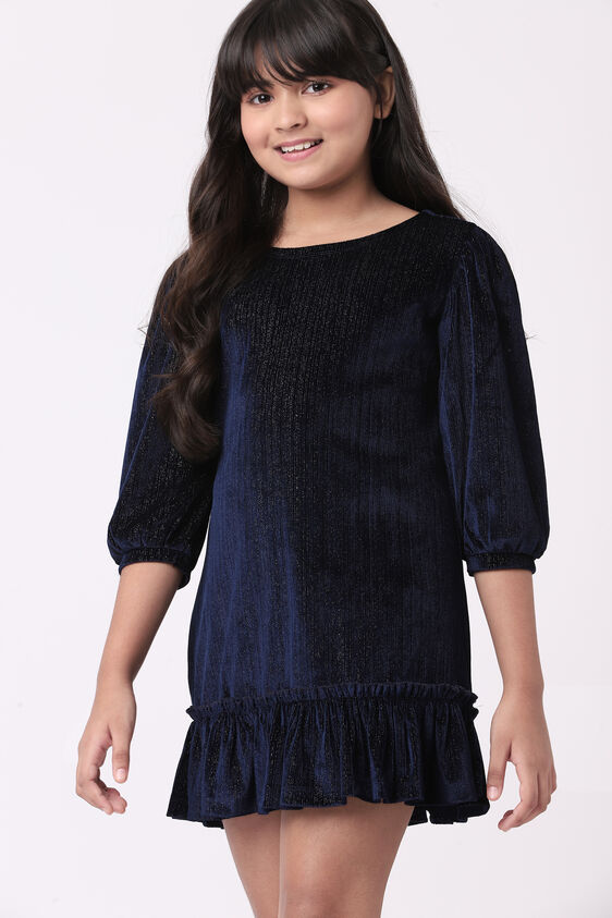 Navy Blue Solid Flounce Dress, Navy Blue, image 7